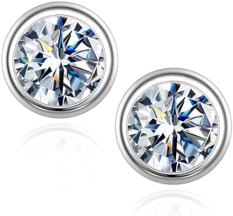 MOOSEA Martini Moissanite Earrings for Women Men, 0.2-4 ct Round D Color VVS1 Clarity Lab Created Earring 925 Sterling Silver Classic 3 Prong Moissanite Earrings Screw Back for Women Men