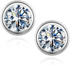 MOOSEA Martini Moissanite Earrings for Women Men, 0.2-4 ct Round D Color VVS1 Clarity Lab Created Earring 925 Sterling Silver Classic 3 Prong Moissanite Earrings Screw Back for Women Men