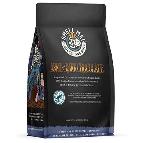 Bones Coffee Company Army Of Dark Chocolate Flavored Coffee Beans, Whole Bean Coffee Dark Roast Low Acid, Dark Chocolate Flavor (12 oz)