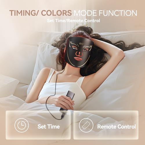 BNU LED Light Therapy Face Mask, 7 Modes Light Therapy Portable Facial Mask with Remote Control, Timing Function, 850NM Infrared & Red Light Mask, Red Light Therapy for Face at Home 105 LED Beads