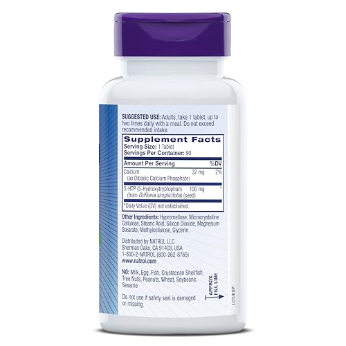 Natrol 5-HTP 100mg, Dietary Supplement Helps Support a Balanced Mood, Mood and Stress Support Supplement, 90 Time Release Tablets, 45-90 Day Supply