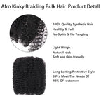 Xtrend 16 Inch 3 Bundles 90g Natural Black Afro Kinky Curly Braiding Bulk Hair For Mini Braiding Twists ，Afro Kinkys Bulk Synthetic Hair For Micro Spring Twist，Dreadlock Extensions Repair Locs Women