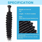 Human Braiding Hair Deep Water Wave Bulk Human Hair 50g 18 Inch Curly Human Hair for Boho Braids Hair Extensions No Weft 1 Braids Per Pack Wet and Wavy Human Hair Braiding Hair Natural Color