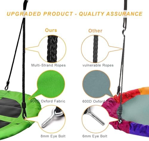 PACEARTH 40 Inch Saucer Tree Swing Flying 900lb Weight Capacity 2 Added Hanging Straps Adjustable Multi-Strand Ropes Colorful Safe and Durable Swing Seat for Children-Green