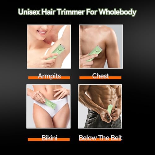 Waterproof Bikini Trimmer for Women, Body Pubic & Groin Hair Trimmer for Men with LED Light, USB Rechargeable & Travel Pouch (Green)