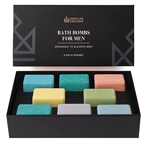 Bath Bombs for Men, Block Shape, 8 Large 5oz Bombs, Gifts for Men, 100% Natural, Men Bath Bomb Soak in, Bubble Bath for Men Set, Aromatheraphy Treatment for Stress Relief