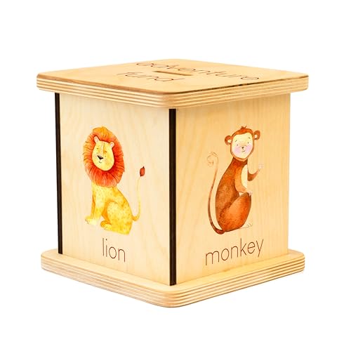 Wooden Piggy Bank for Kids and Adults, Personalized Gift Handmade in USA by BloomOwl, Custom Piggy Bank, Personalized Banks for Kids, Gifts for Baby Boys and Girls (Safari)