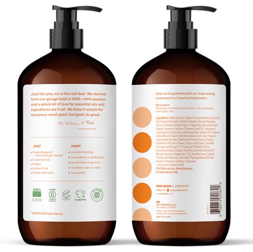 Everyone 2-in-1 Lotion for Hands/Body, 32 ounce (Pack of 2) Citrus and Mint made with Essential Oils for Men and Women