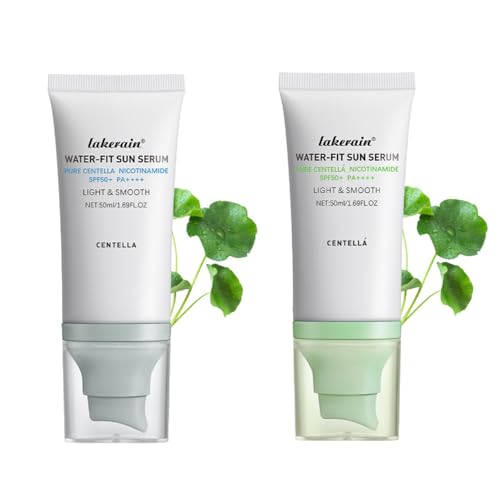 2 Pcs Centella Sunscreen, Lasting Lightweight Hydrating Centella Water-Fit Sun Serum SPF50 for All Skin Type and UV Defense.(Blue & Green)