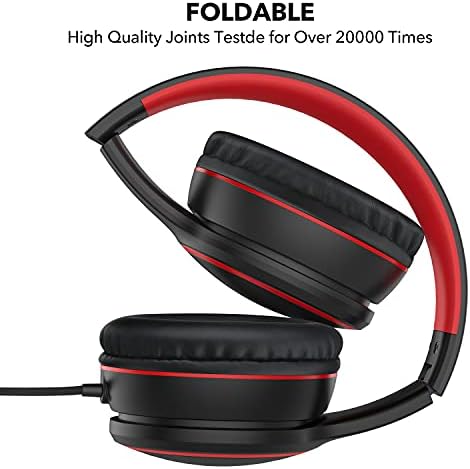 RORSOU R10 Kids Headphones Over-Ear with Microphone, Lightweight Folding Stereo Bass Headset with 1.5M No-Tangle Cord, Portable Wired Headphones for Smartphone Tablet Computer MP3 / 4 (Black)