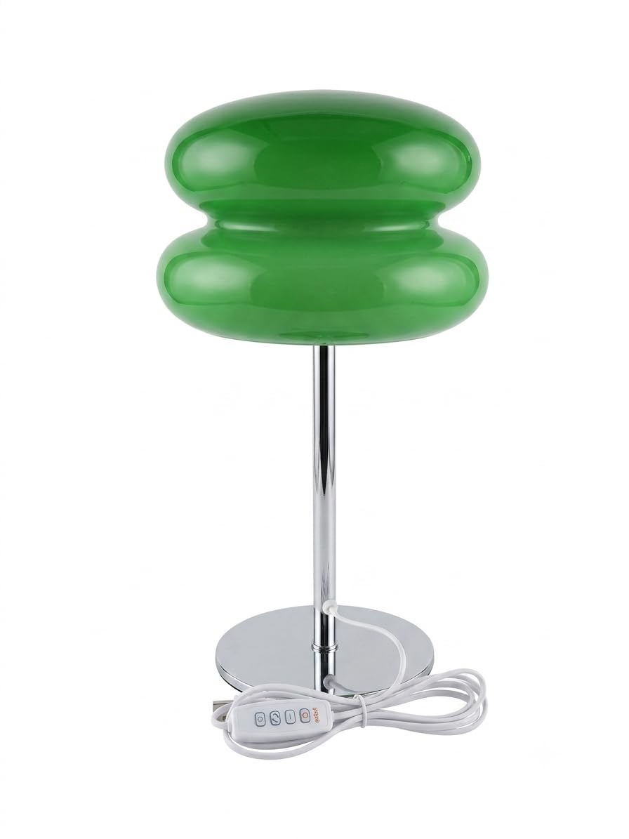 xiaojuande- Double Ball Table Lamp Modern Mushroom Desk Lamp Mid-Century Cloud LED Ambient Lighting Chrome Metal Base Light (Cream Yellow) (Green)