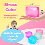 4pack Stress Cube Squishy Stress Balls for Adults Kids Fidget Toy for Your Best Mellow and Chill -Ice Cubes-Square Shape with Filling in Pink Blue Purple Green -Age 3 to Adult(4pcs Cube)