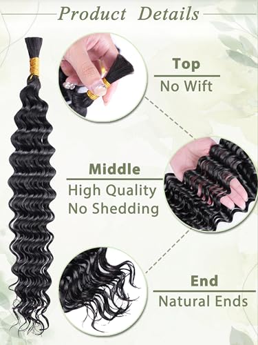 Human Braiding Hair for Boho Braids 20 Inch 100 g 4 Bundles Deep Wave Bulk Human Hair for Braiding No Weft 10A Curly Human Hair Extensions for Braids Wet and Wavy