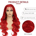 Red Lace Front Wigs Human Hair 200% Density Red Wig Human Hair 13X4 Red Body Wave Lace Front Wig Human Hair Pre Plucked HD Lace Frontal Wig Red Human Hair Lace Front Wigs 34 Inch
