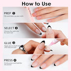 Canvalite French Tip Press On Nails, 30Pcs Short Almond Press on Nails Reusable Acrylic Fake Nails with Glue & Glue Remover Easy to Use Manicure Kit for Women, Black