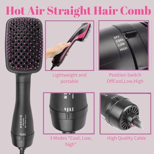 Hair Dryer Brush Blow Dryer Brush in One, 3 in 1 One Step Hair Dryer and Styler, Negative Ion Hair Dryer Straightener Hot Air Brush Hair Styling Tool for Straightening Drying Smooth Hair