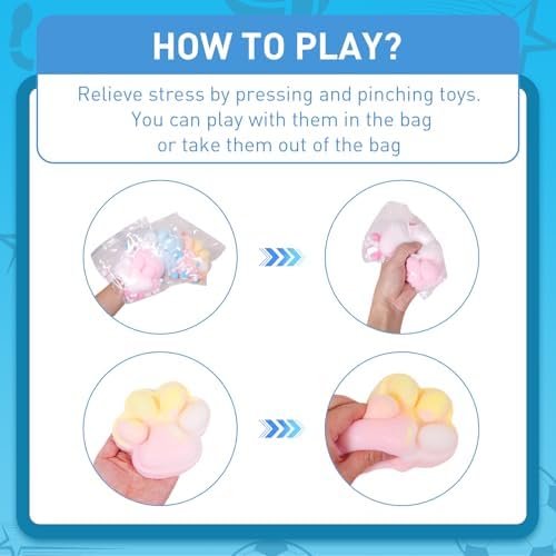 2pcs Rainbow Big 5in Squishy Cat Paw Squeeze Toys,Cute Kawaii Squishies,Fur Ball,Jelly Kitty Paw Squishy Funny for Adults Kids