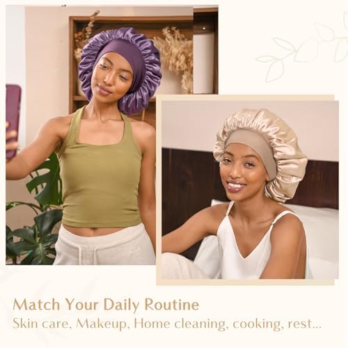 YANIBEST Satin Bonnet for Sleeping Women Double Layer Hair Silk Bonnets for Sleeping with Elastic Band