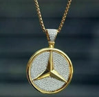 Exquisite 2.20Ct Round Lab-Created Diamond Mercedes Benz Pendant – Luxury 14K Yellow Gold Plated Jewelry for Men in Sterling Silver