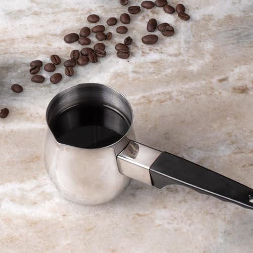 Fino Stainless Steel Turkish Coffee Pot - Professional 18/8 Warmer for Stovetop Coffee, Milk, Tea, Hot Chocolate - Delicious Daily Beverages - 6-Ounce