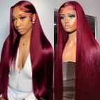 32 Inch 99J Burgundy Lace Front Wigs Human Hair 200% Density 13x6 Straight Lace Front Wigs Human Hair Pre Plucked Red Lace Frontal Wig for Women Glueless Human Hair Wig with Baby Hair Natural Hairline