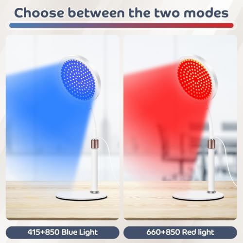 Red Light Therapy for Face and Body, Red and Blue Light Therapy Lamp with Base, 415nm Blue Light, 660nm Deep Red Light and 850nm Near-Infrared LED Light Therapy Device for Home Use