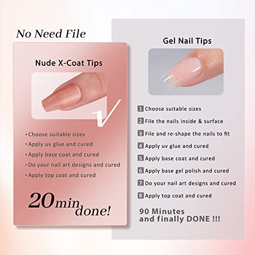 BTArtbox Short Coffin Nail Tips - Soft Gel Nail Tips Strong Adhesion Natural XCOATTIPS with Tip Primer Cover, Fake Nails Press On Nails Short Extensions Kit for Nail Art DIY