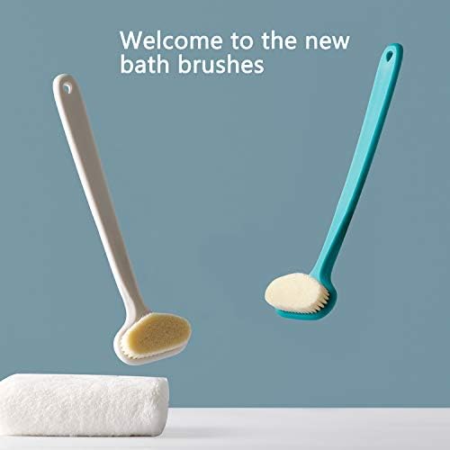 Upgraded Bath Body Brush with Comfy Bristles Long Handle Gentle Exfoliation Improve Skin's Health and Beauty Bath Shower Wet or Dry Brushing Body Brush (14 inch, Green +White)