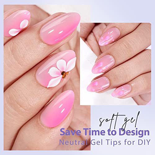 BTArtbox XCOATTIPS Natural Nail Tips -Short Almond Press On Nails Pink, Long Lasting Soft Gel Nails False Nail, Soak Off Acrylic Fake Nails Extensions for Nail Art DIY