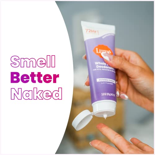 Lume Whole Body Deodorant - Invisible Cream - 72 Hour Odor Control - Aluminum Free, Baking Soda Free, Skin Safe - 3.0 Ounce Tube and 2.6 Ounce Solid Stick Bundle (Soft Powder)