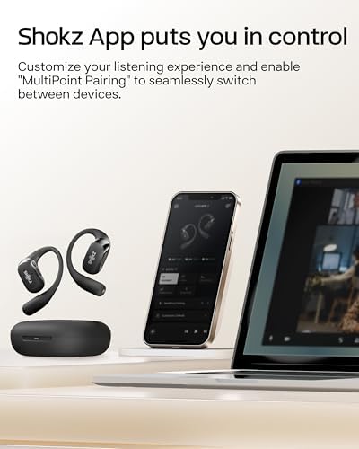SHOKZ New OpenFit 2 Open-Ear Headphones, True Wireless Bluetooth Earphones with Microphone, Earhook Earbuds with 48 Hours of Playtime, Fast Charging, IP55 Water-Resistant, with Carrying Bag, Black