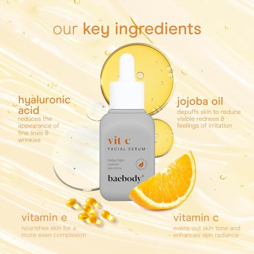 Baebody Made in USA Vitamin C Face Serum - Vitamin C Serum for Dark Spots and Dull Skin - With Hyaluronic Acid (1 fl oz/30 ml)