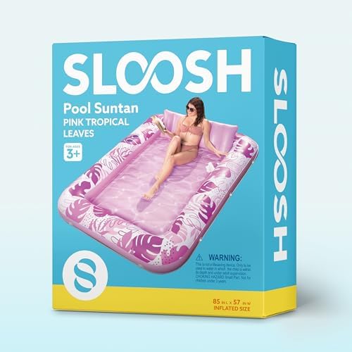 SLOOSH Inflatable Tanning Pool Lounger Float, 85" x 57" Extra Large Pool Floats Adult with Pillow, 4 in 1 Suntan Tub Raft Floatie,Sunbathing Bed Lounge Blow Up Ball Pit Party Gifts, XL-Hot Pink