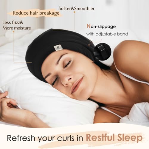 YANIBEST Silk Satin Bonnet Hair Wrap for Sleeping - Adjustable Stay on Silk Lined Slouchy Beanie Hat for Curly Hair and Braids