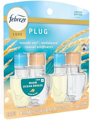 Febreze Plug In Air Freshener, Odor-Fighting Scented Oil Refill, Warm Ocean Breeze, 2 Refill