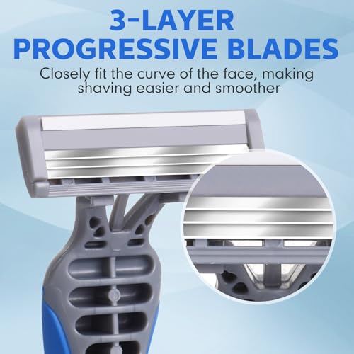 60 Pcs Disposable Razors for Men Bulk 3 Blade Disposable Razors Men's Disposable Razors Sensitive Skin Razor Long Blade Razors Disposable Head Razor for Hotel Spa Travel