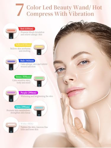 7 Acne Light Therapy Wand Red Light Therapy for Face Microcurrent Facial Device, True Beauty Glow Facial Massager Lymphatic Drainage Massager Face, Facial Massager Tool Face Sculpting Tool