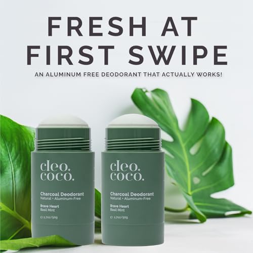 Cleo+Coco - Natural Deodorant - For Women & Men - Aluminum Free - Extra Strength - Activated Charcoal - 24hr Odor Protection - Vegan & Cruelty Free - PCR - Made in USA - Basil Mint - 1.7oz