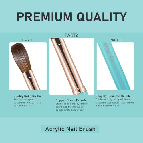 Acrylic Nail Brush Size 10, 100% Pure Kolinsky Nail Brush for Acrylic Application, Professional Nail Extension Manicure Tool Nail Drawing Pen for DIY Home Salon(Cyan)
