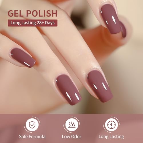 JODSONE 10ml Nude Pink Gel Nail Polish Set 6Colors Fast Drying & Long Lasting Neutral Brown Red Purple Nail Polish Lacquer Glossy Art for Nail and Salon Need U V Lamp