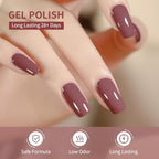 JODSONE 10ml Nude Pink Gel Nail Polish Set 6Colors Fast Drying & Long Lasting Neutral Brown Red Purple Nail Polish Lacquer Glossy Art for Nail and Salon Need U V Lamp