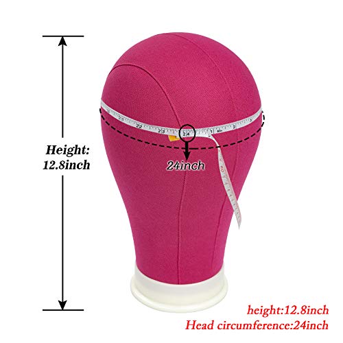 Bileaf 24 Inch Poly Canvas Block Wig Mannequin Head With Stand Pink Styling Manikin Head Set Display Canvas Wig Head with Mount Holes(Rosy Head)