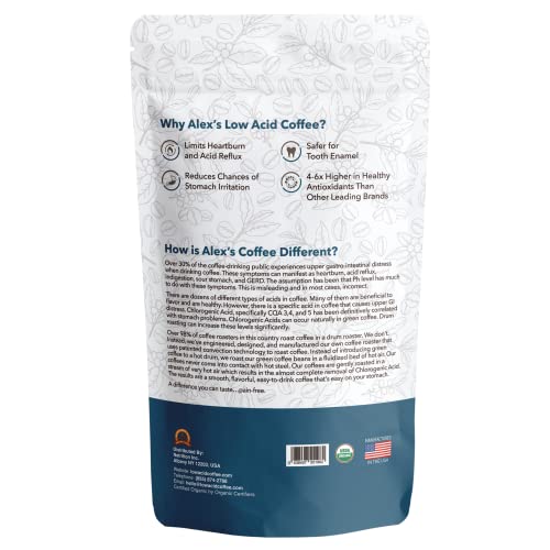 Alex's Low Acid Organic Coffee 12oz Bag - Half Caff Whole Bean (Pack of 1)
