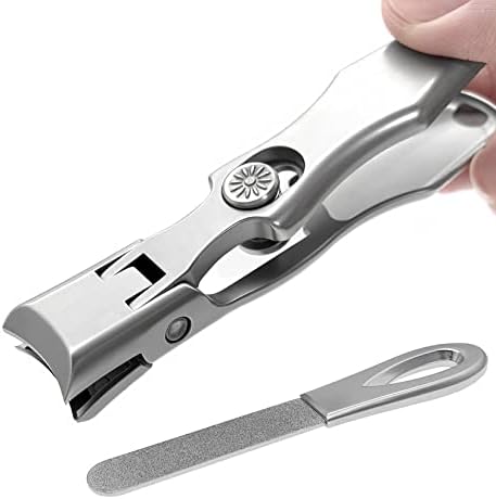 Nail Clippers for Men Thick Nails Laqrge Wide Jaw Opening Long Handle Heavy Duty Ultra Sharp Toe Nail Clippers No Splash Fingernail Clipper for Seniors,Adult, Women (Silver with File)