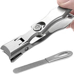 Nail Clippers for Men Thick Nails Laqrge Wide Jaw Opening Long Handle Heavy Duty Ultra Sharp Toe Nail Clippers No Splash Fingernail Clipper for Seniors,Adult, Women (Silver with File)