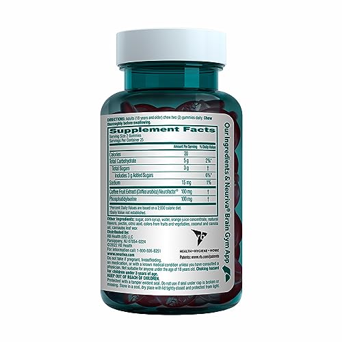 NEURIVA Original Brain Supplement for Memory, Focus & Concentration + Learning & Accuracy with Clinically Tested Nootropics Phosphatidylserine and Neurofactor, Strawberry Flavor, 50 Gummies