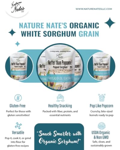 Nature Nate’s Popped Sorghum, Avocado Oil Sea Salt - Organic Sorghum, Keto & Gluten Free, Whole 30, Healthy Snacks, Better Than Popcorn, Made in USA - 5 Ounce