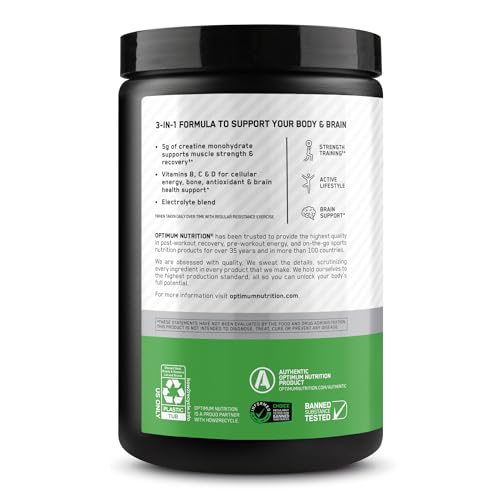 Optimum Nutrition Creatine Monohydrate Plus Powder, Orange Passionfruit Flavored Creatine Performance Blend With Electrolytes for Hydration, Added Vitamins, 80 Servings, 720 Grams (Packaging May Vary)