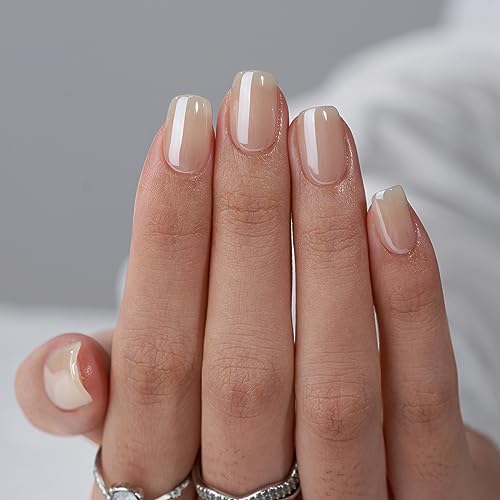 BTArtbox Press On Nails Short - Square Press On Nails, Brown Chrome Nail Tips Glue On Nails with Nail Glue, Reusable Stick On Nails in 15 Sizes - 30 Soft Gel Fake Nails Kit, Cream Soda