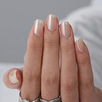BTArtbox Press On Nails Short - Square Press On Nails, Brown Chrome Nail Tips Glue On Nails with Nail Glue, Reusable Stick On Nails in 15 Sizes - 30 Soft Gel Fake Nails Kit, Cream Soda